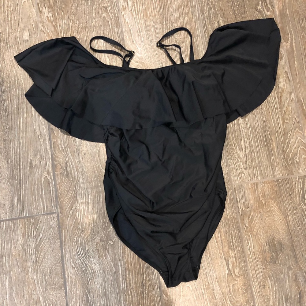 Black off the shoulder maternity swimsuit